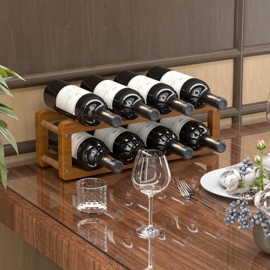 Wine Rack, 2 Tier 8 Bottle Wooden Wine Storage Cabinet Shelf