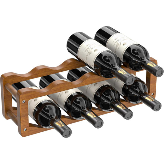 Wine Rack, 2 Tier 8 Bottle Wooden Wine Storage Cabinet Shelf